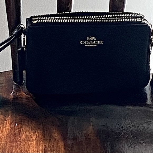 Black Coach wallet, double zip, gold details, wristlet, new condition, no tags. - Picture 2 of 5
